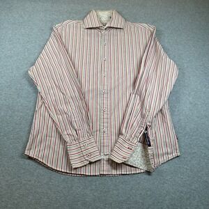 English Laundry Button Up Shirt Mens M Long Sleeve Pink Beige Striped Cotton
